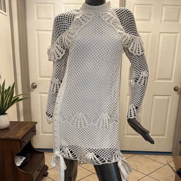 Self-Portrait White Long Sleeve Mesh Dress - Picture 11 of 14